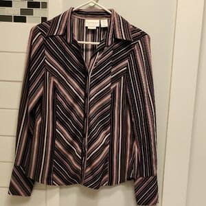 Worthington Pink and Black Striped Button-Up Blouse